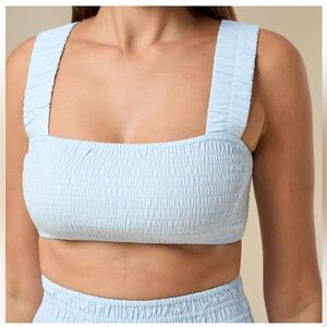 Rachel Parcell Blue Smocked Crop Top